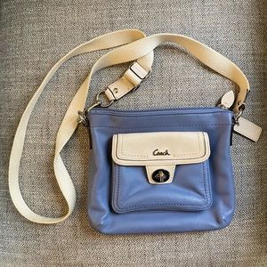 Blue and Cream Leather Coach Crossbody